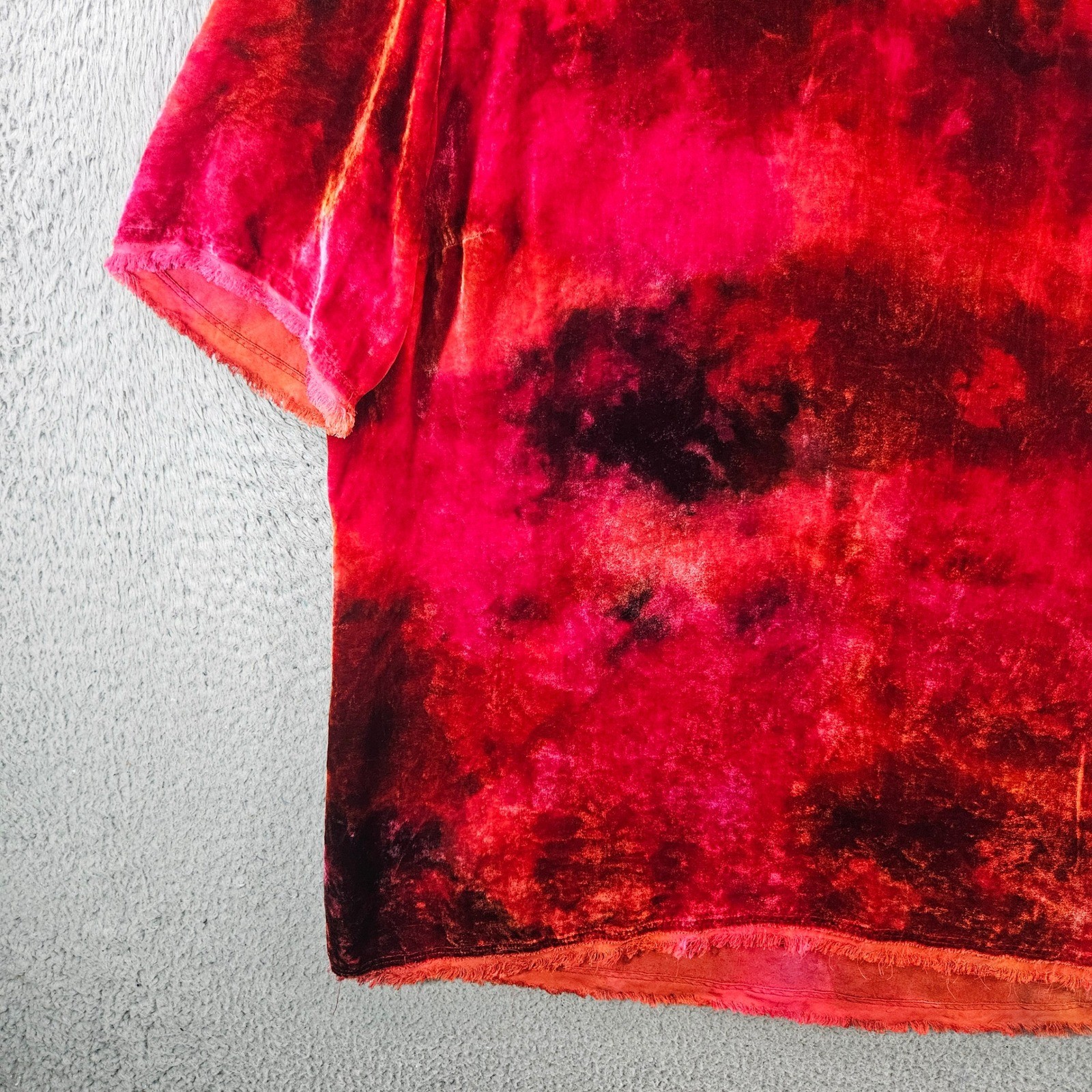Raquel Allegra Red Orange Tie Dye Silk Blend Velvet Raw Edge Top Size 3 L