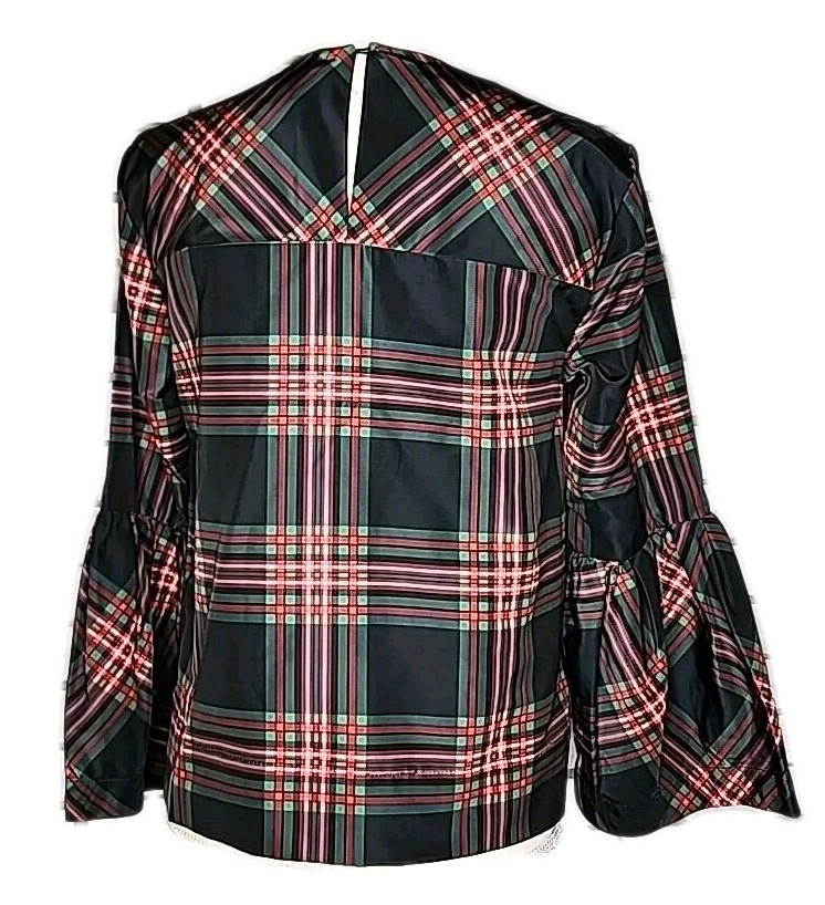 NWT Free Assembly Women’s Long Bell Sleeve Plaid Blouse Top Size XS Multicolor