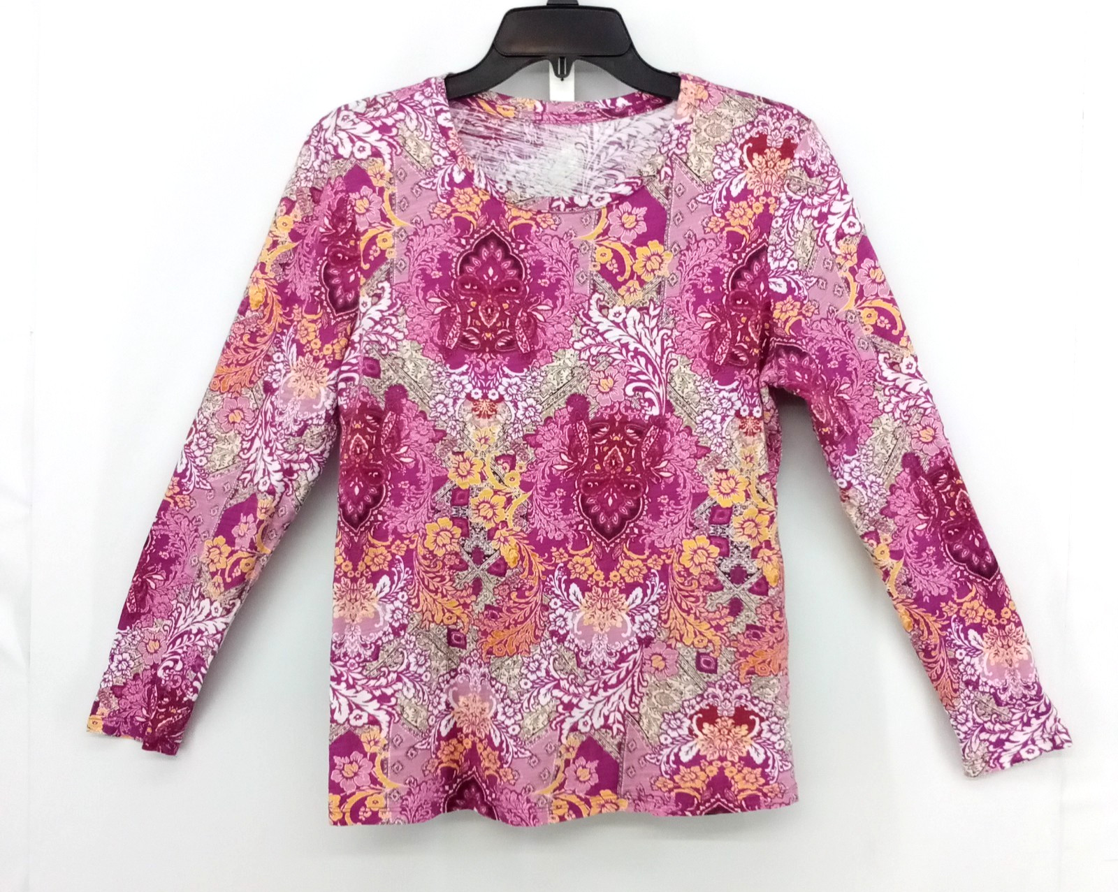 Blue Sol Shirt Womens Large Pink Floral Long Sleeve Round Neck Lightweight Top