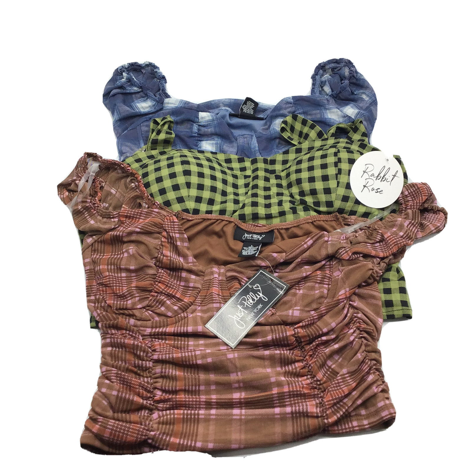 New nwt rabbit rose just polly blouse tops 3 piece bundle womens size large