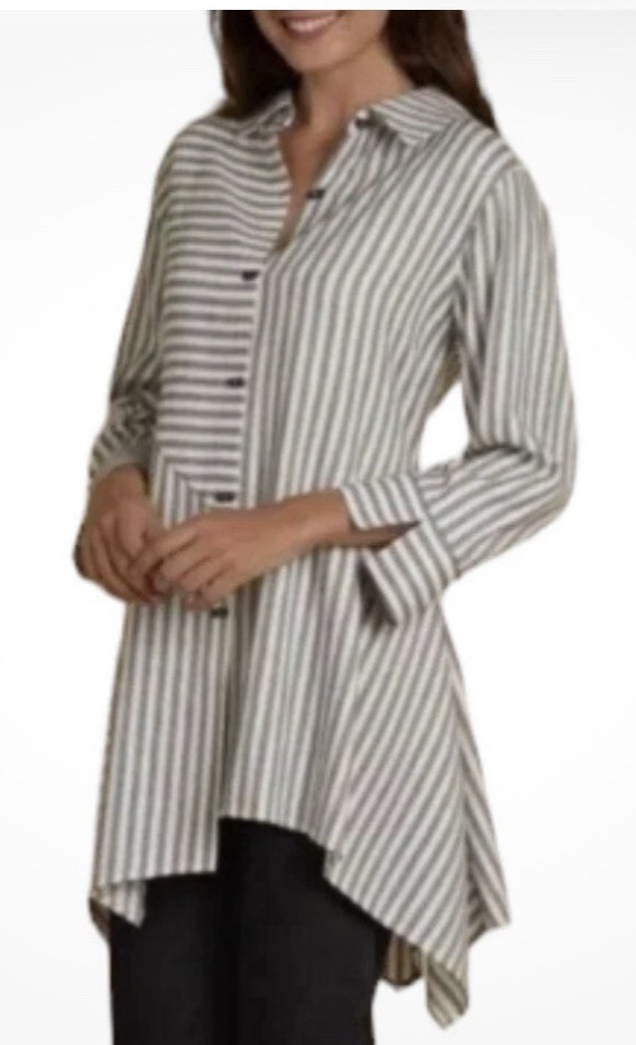 Soft Surroundings Asymmetrical Striped Tunic Top Size L Bin-R