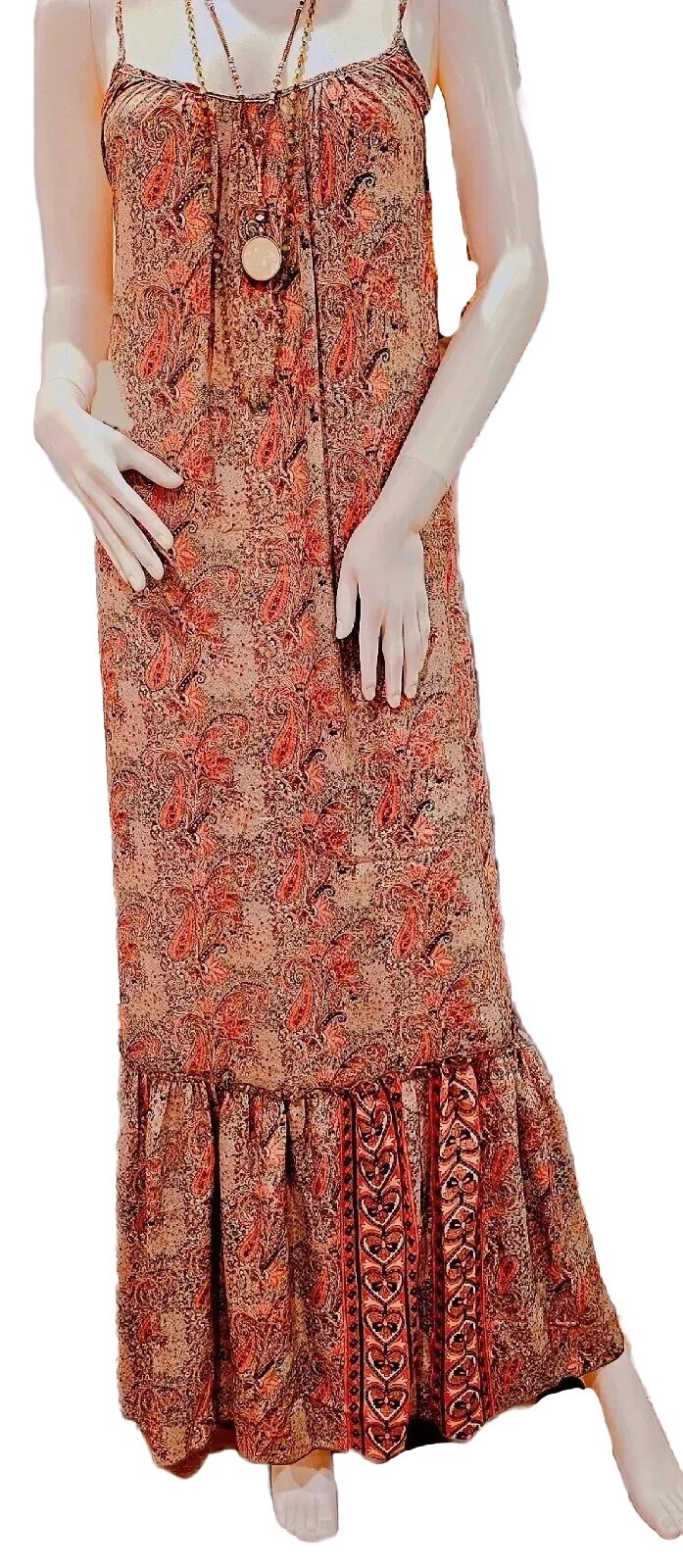 KARMA Hwy Bohemian Swoop Bck. Ruffle Hem LG. Dress Peach-NWT