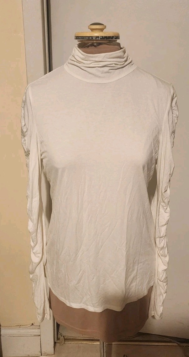 Bailey 44 Women’s Large Ivory Ruched Sleeve Mock Neck Top