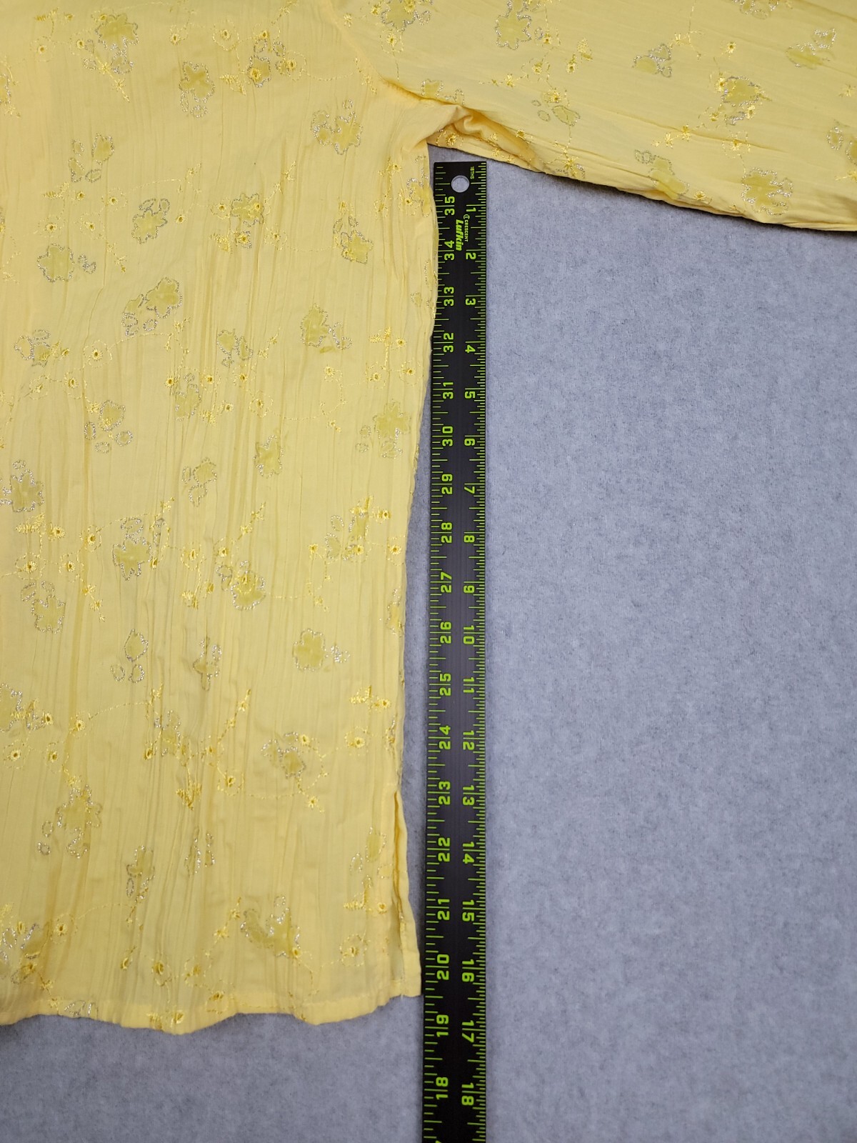 Draper’s & Damon’s Blouse Top Women Medium Yellow Floral 3/4 Sleeve Button Front