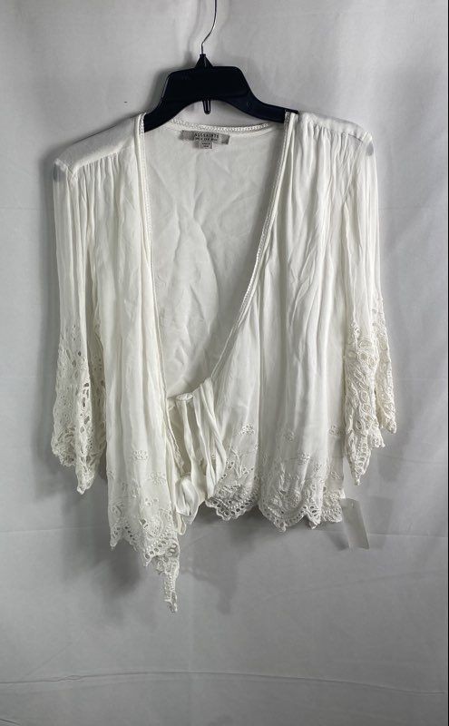 AllSaints Women’s White Eyelet Embroidered Wrap Top Tie Front Cardigan Sz 8