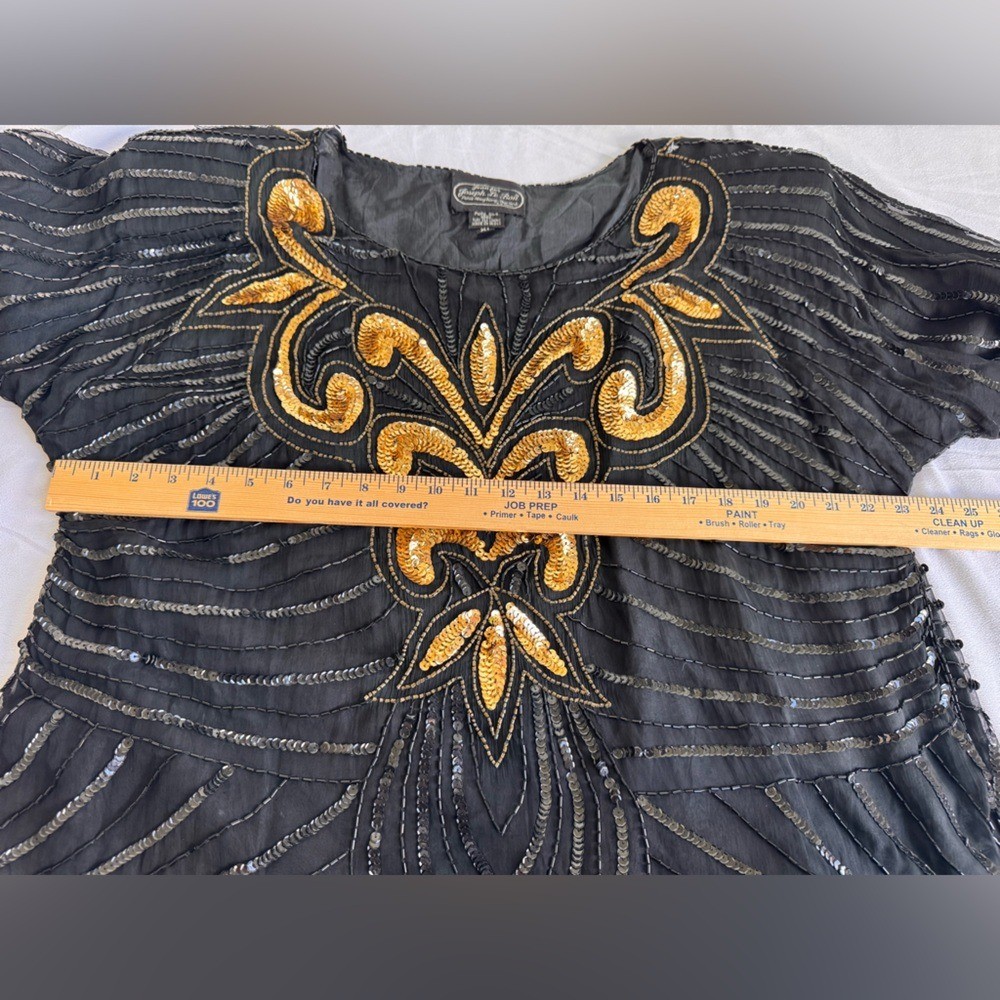 Vintage Jean for Joseph Le Bon 100% Pure Silk Black Sequin Top Women XL Gold