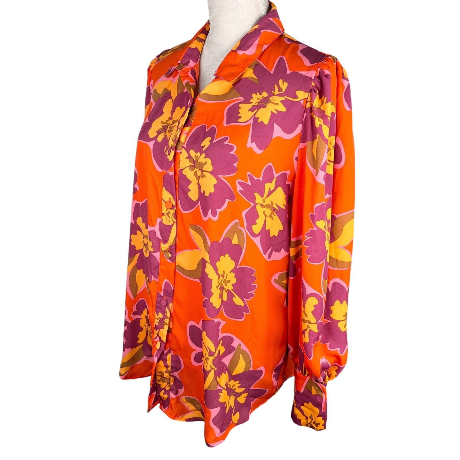 BTFBM Retro Button Down Large Shirt Top Bright Colors Lapel V Neck