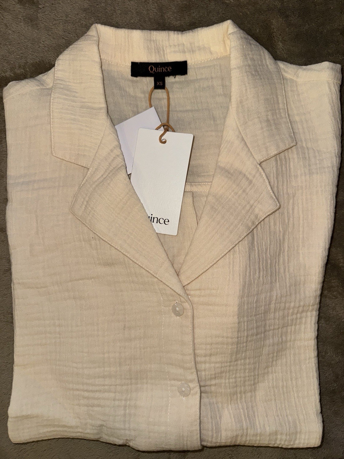 QUINCE Women’s 100% Organic Cotton Gauze Short Sleeve Shirt – Vintage Cream – XS