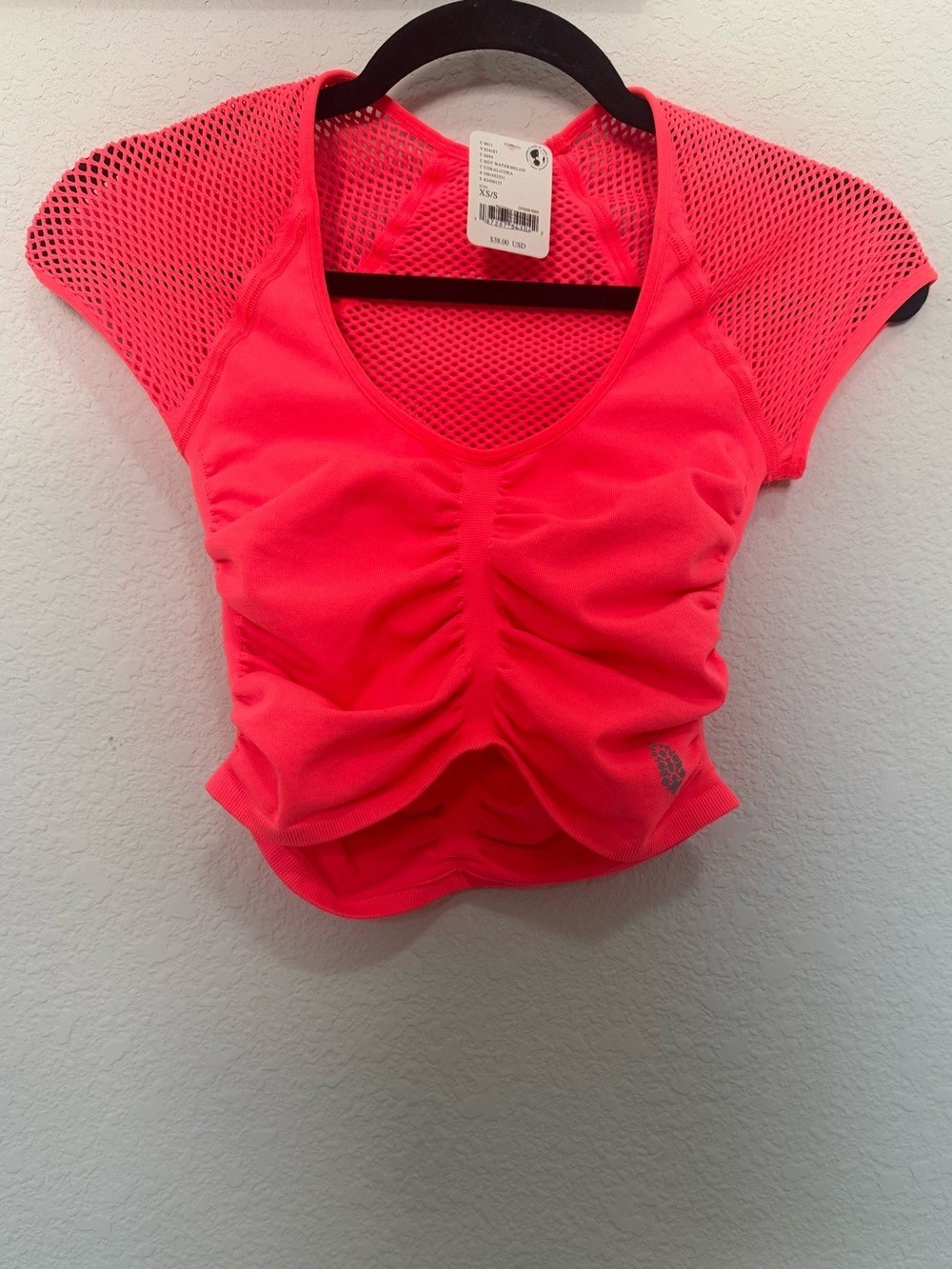 FP Movement Free People Free For All Short Sleeve Mesh Top Hot Watermelon XS/S