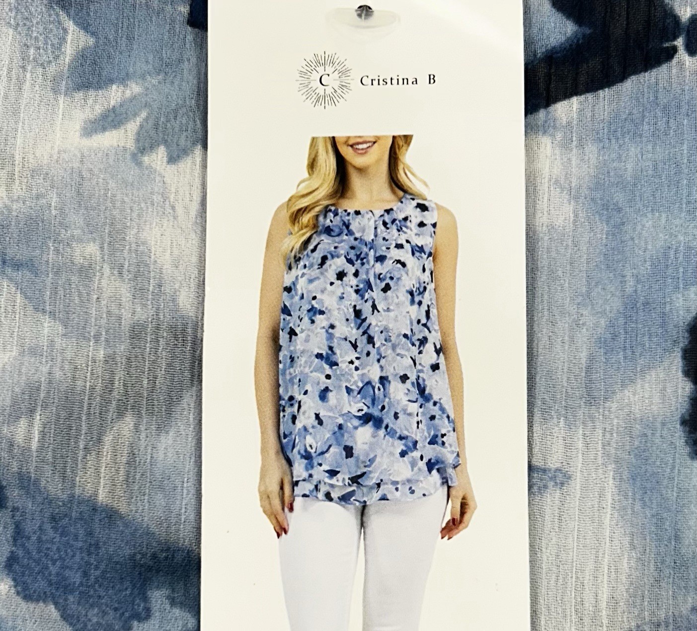 Cristina B Women’s Crew Neck Sleeveless Top, Chambray/Blue, Size S