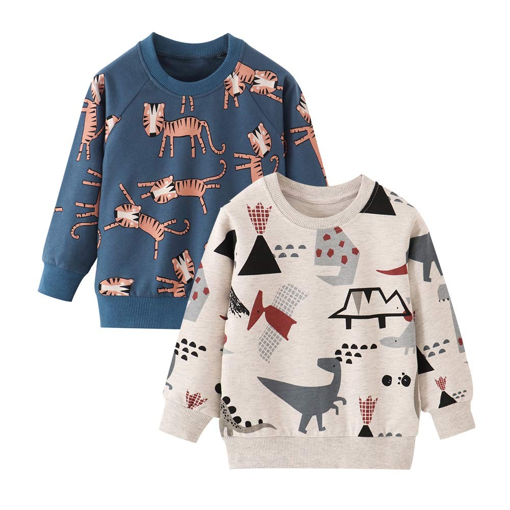 Boys Girls Crewneck Sweatshirt, Cotton Long-Sleeved Pullover Cartoon Print (D…