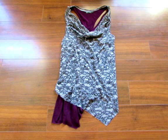 ELLA MOSS Anthropologie ~ Size XS ~ Layered Lace Print Drape Neck Racer Tank 81