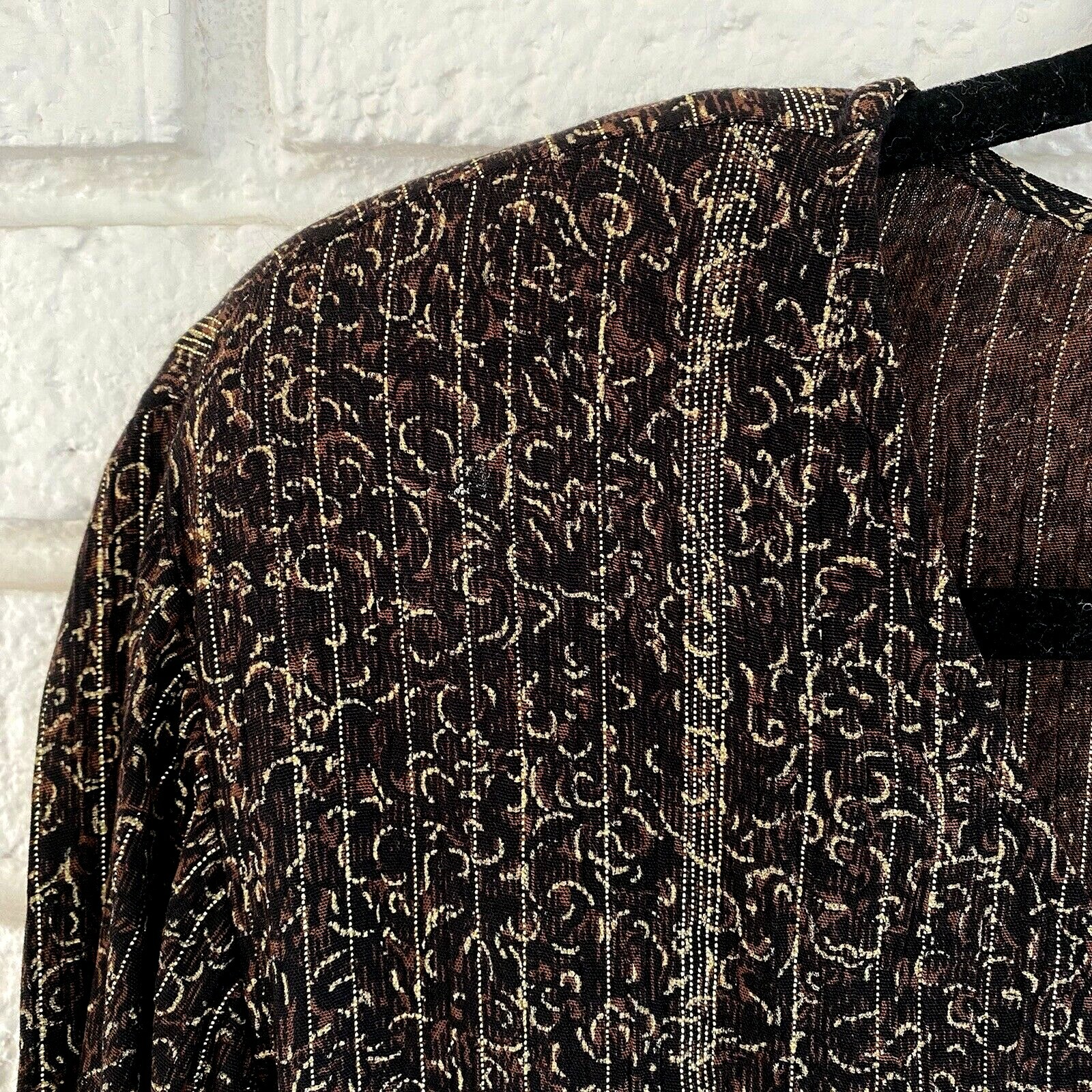 CAROLE LITTLE CL Jacket Top Tunic Size 14 Brown Black Gold Thread Rayon Vtg