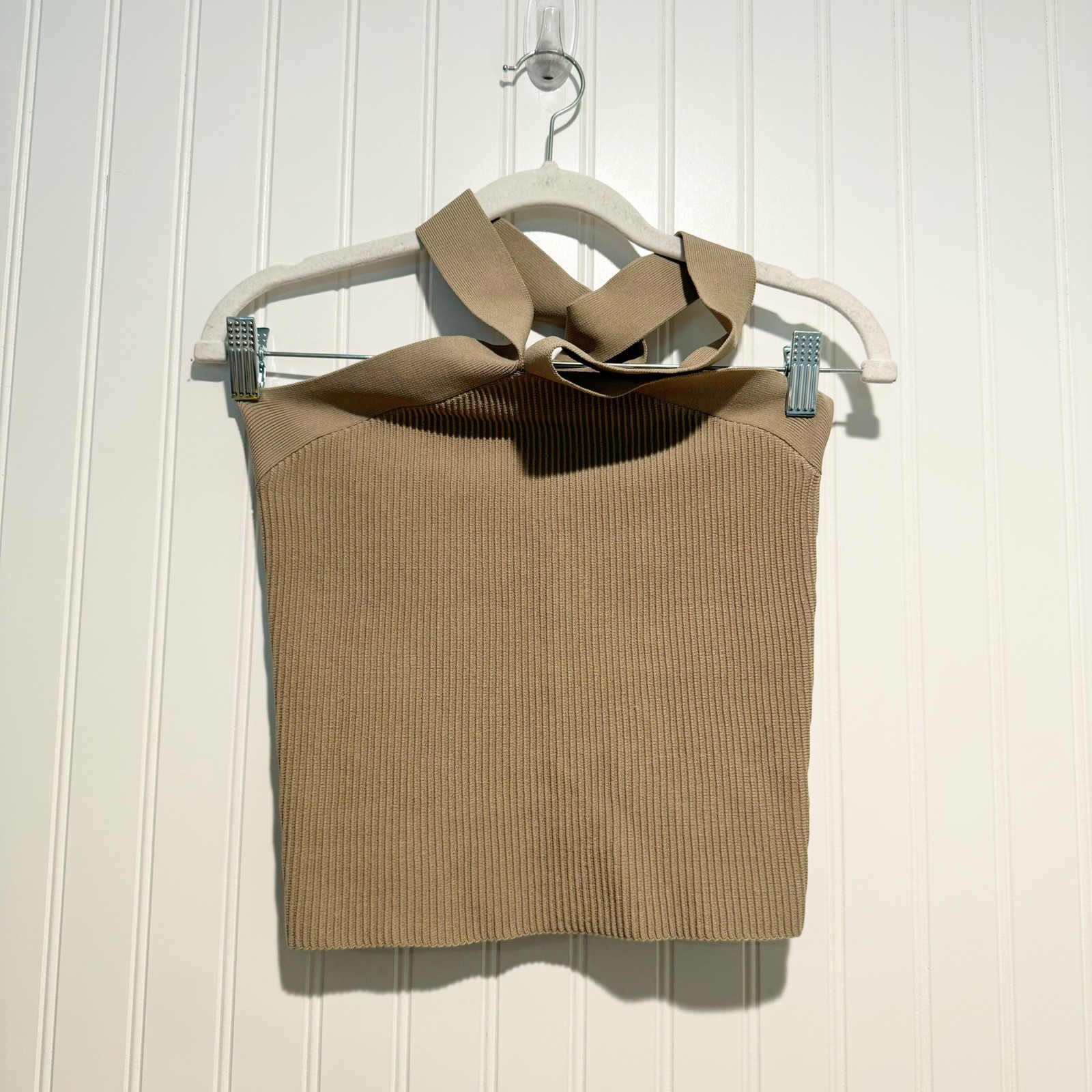 Babaton Sculpt Knit Criss Cross Tank Beige Size Medium