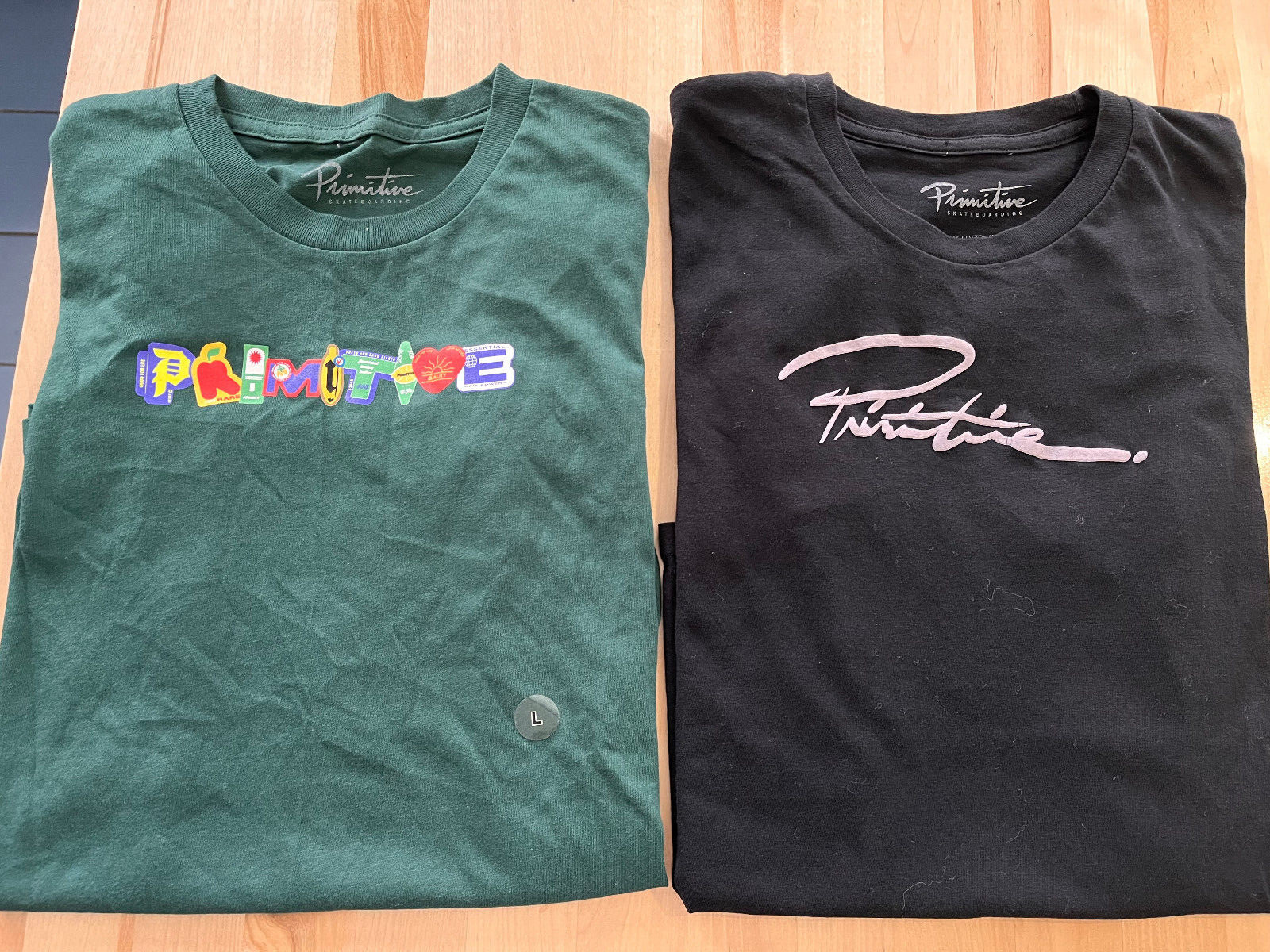 Lot of 2 Primitive Skateboarding Graphics GREEN + BLACK Tshirt – Junior’s Sz L