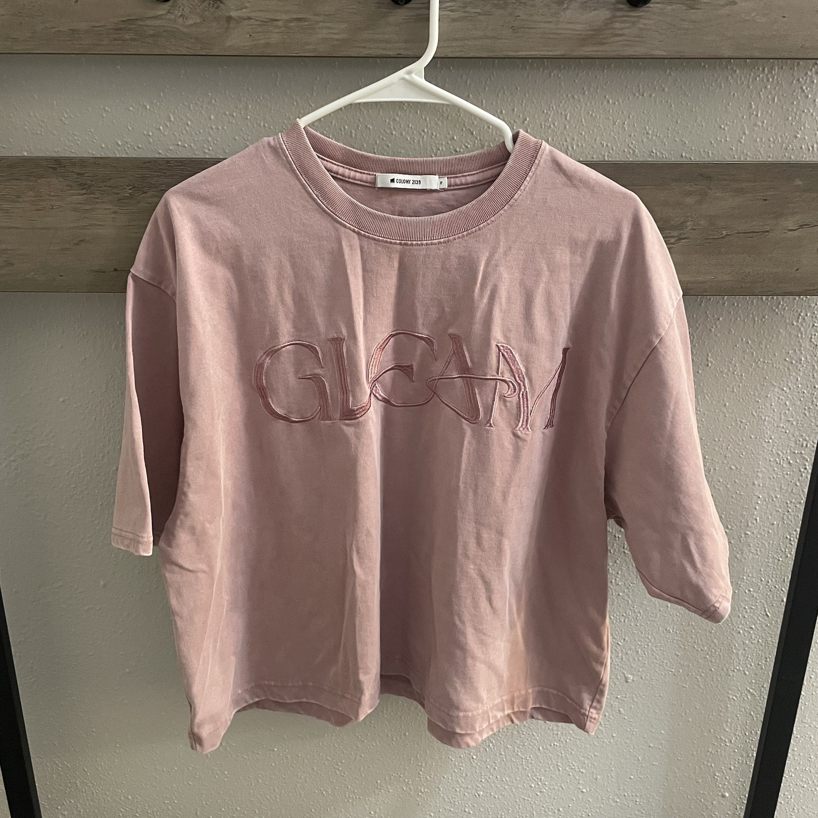 Colony 2139 Pink Embroidered “GLEAM” T-shirt Oversized Cropped Japan One Size