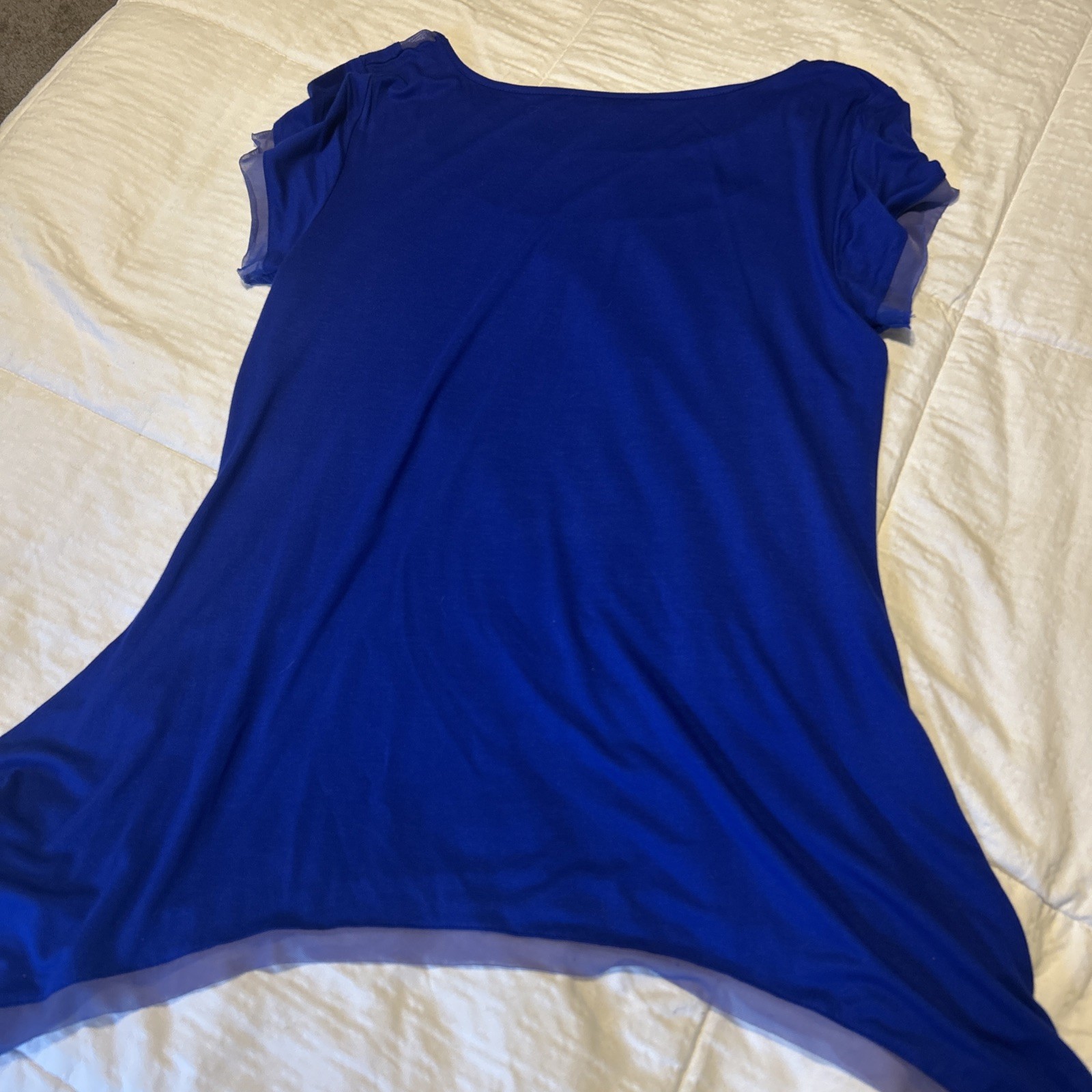 Cable & Gauge Asymmetrical Top Royal Blue Large with sheer ribbon trim