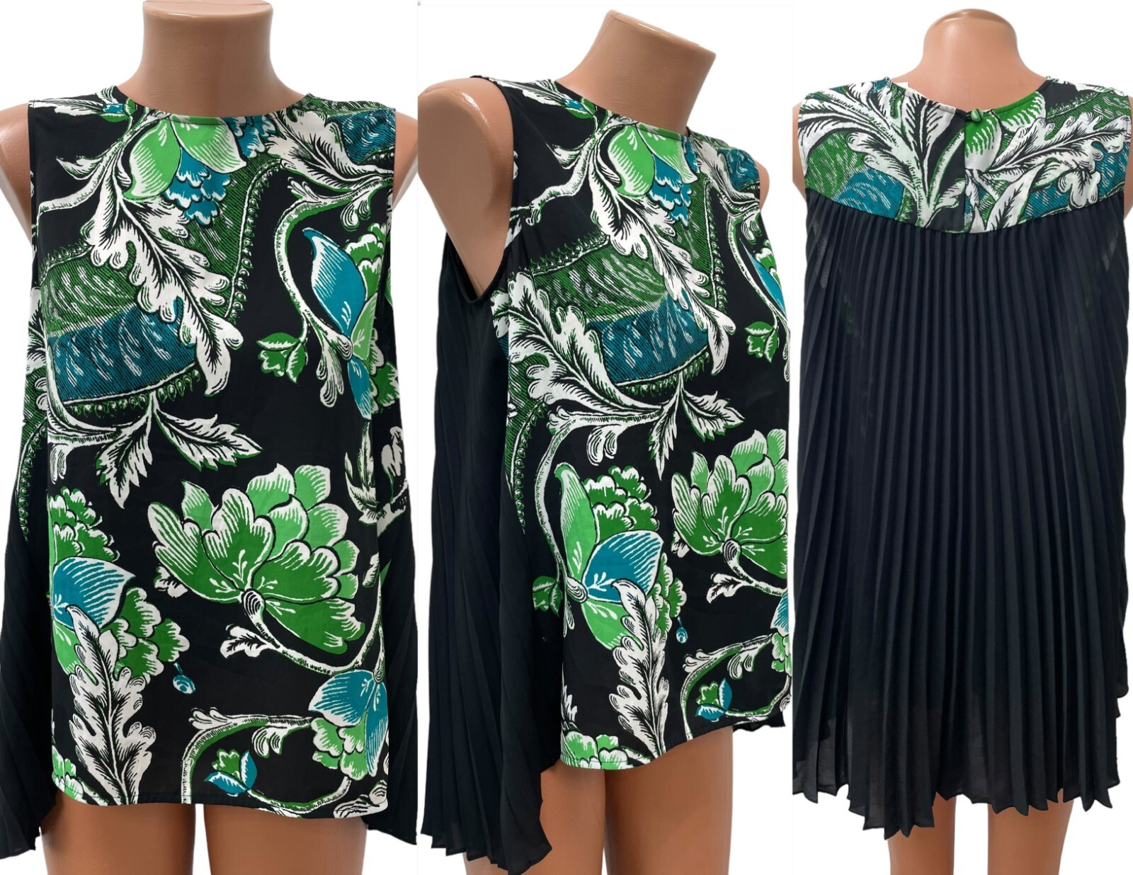 DIANE VON FURSTENBERG Womens Tunic Blouse Top Asymmetrical Green Floral S/M