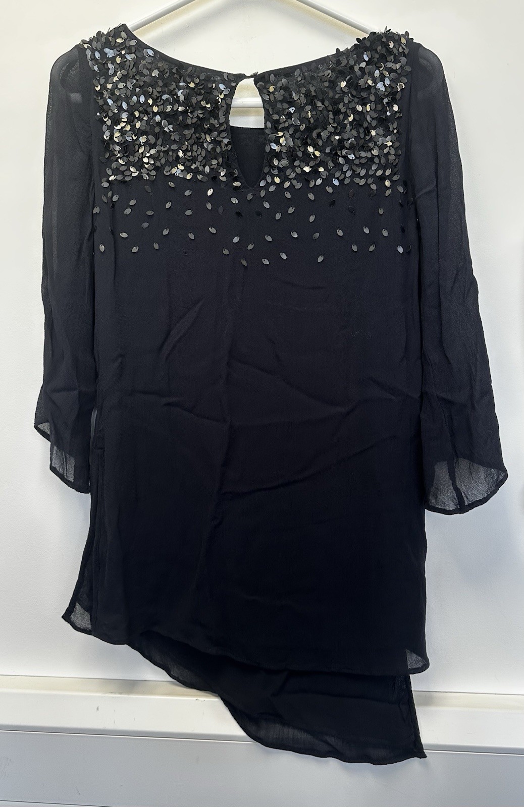 Mint Velvet Navy Sequin Embellished Top Size 10 Evening Occasion Asymmetric