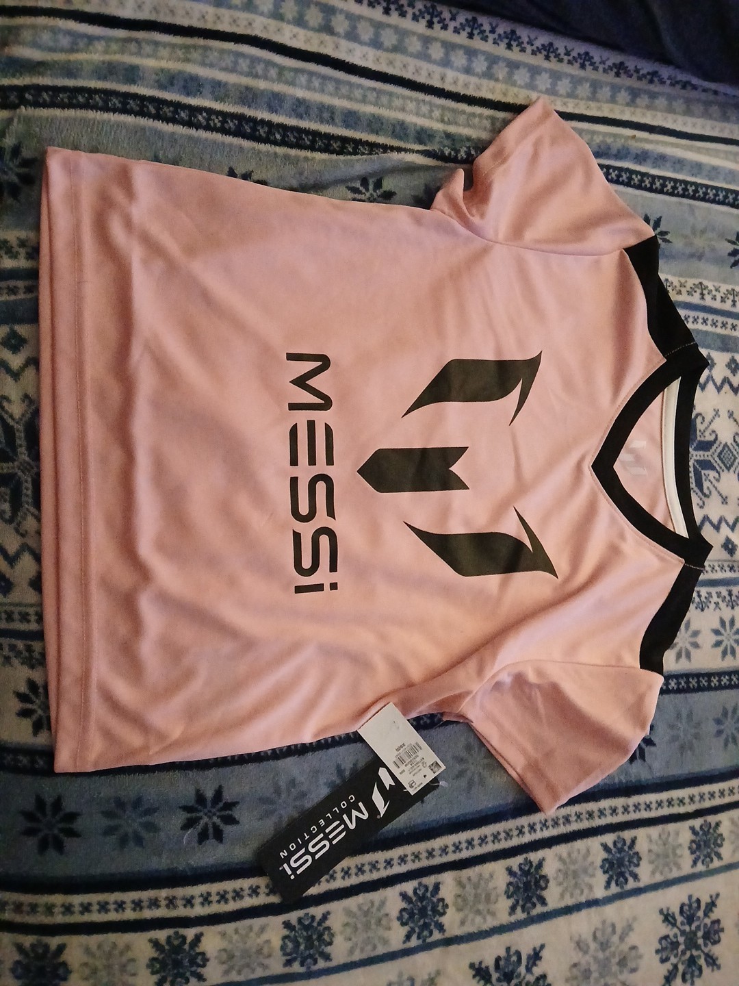 NEW NWT WOMEN’S SHIRT SHORT SLEEVE MESSI T-SHIRT, PINK & BLACK SZ XS 5 LOOK 🔥👀