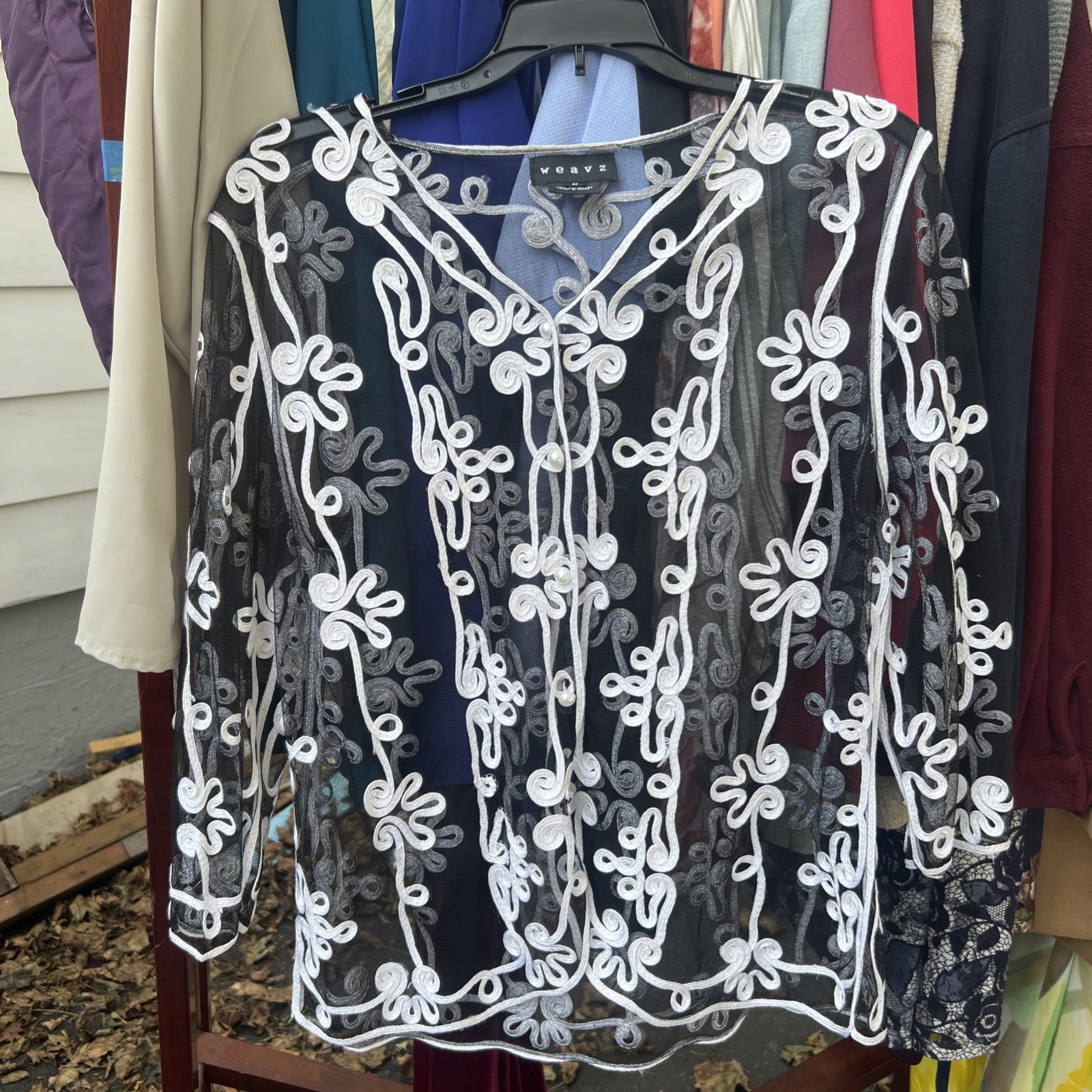 Weavz Embroidered Sheer Mesh button up Blouse Women Size M
