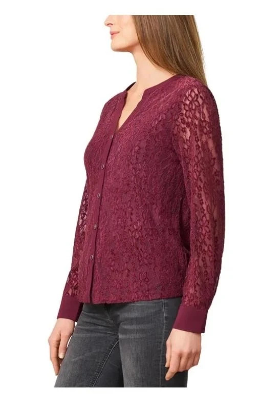 Cable & Gauge Women’s Lace Long Sleeve Lightweight Blouse, Tawny Port, M