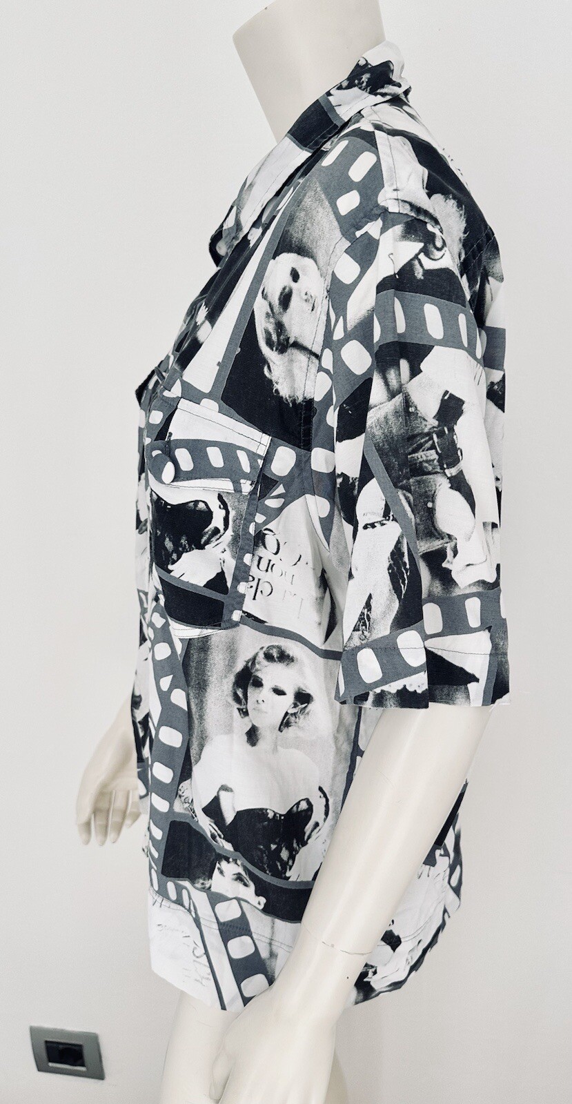 Moschino Photo Print Shirt 90s Film Collage Button Up Blouse Black White M L
