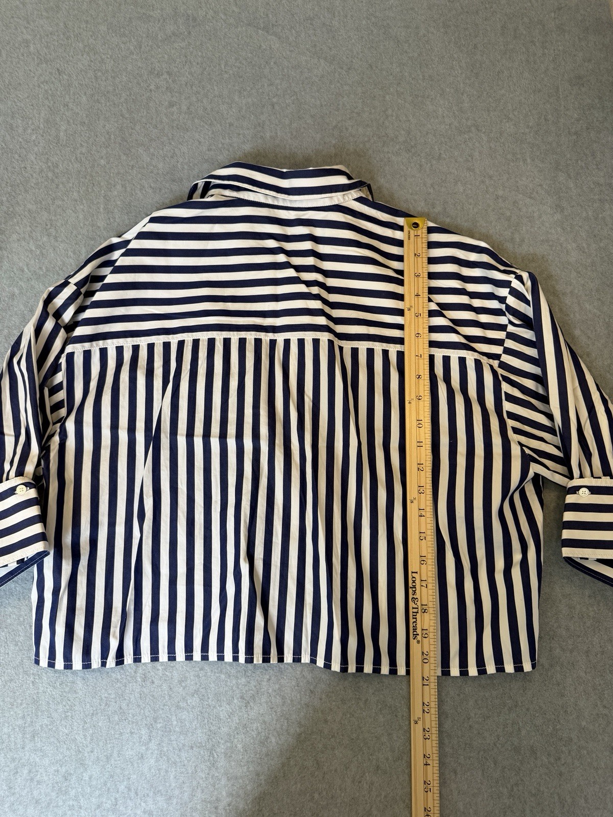 Madewell Poplin Shirt Cotton Blue Stripe Straight Hem Button UpSize Large NWT