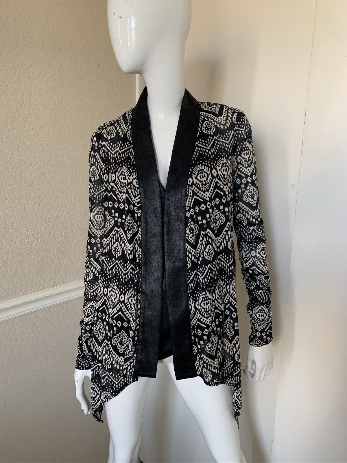SW3 Bespoke NEW! Sleeveless Silky Black Shell w/ Flowy Draped Cardigan Set Sz S