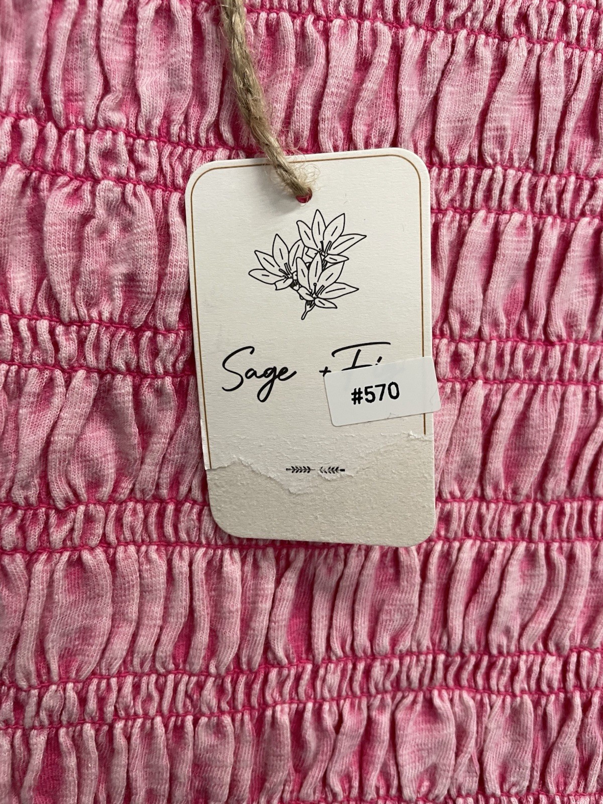 Sage + Fig Textured Pink Long Sleeve Smocked Peplum Top Size Small NWT