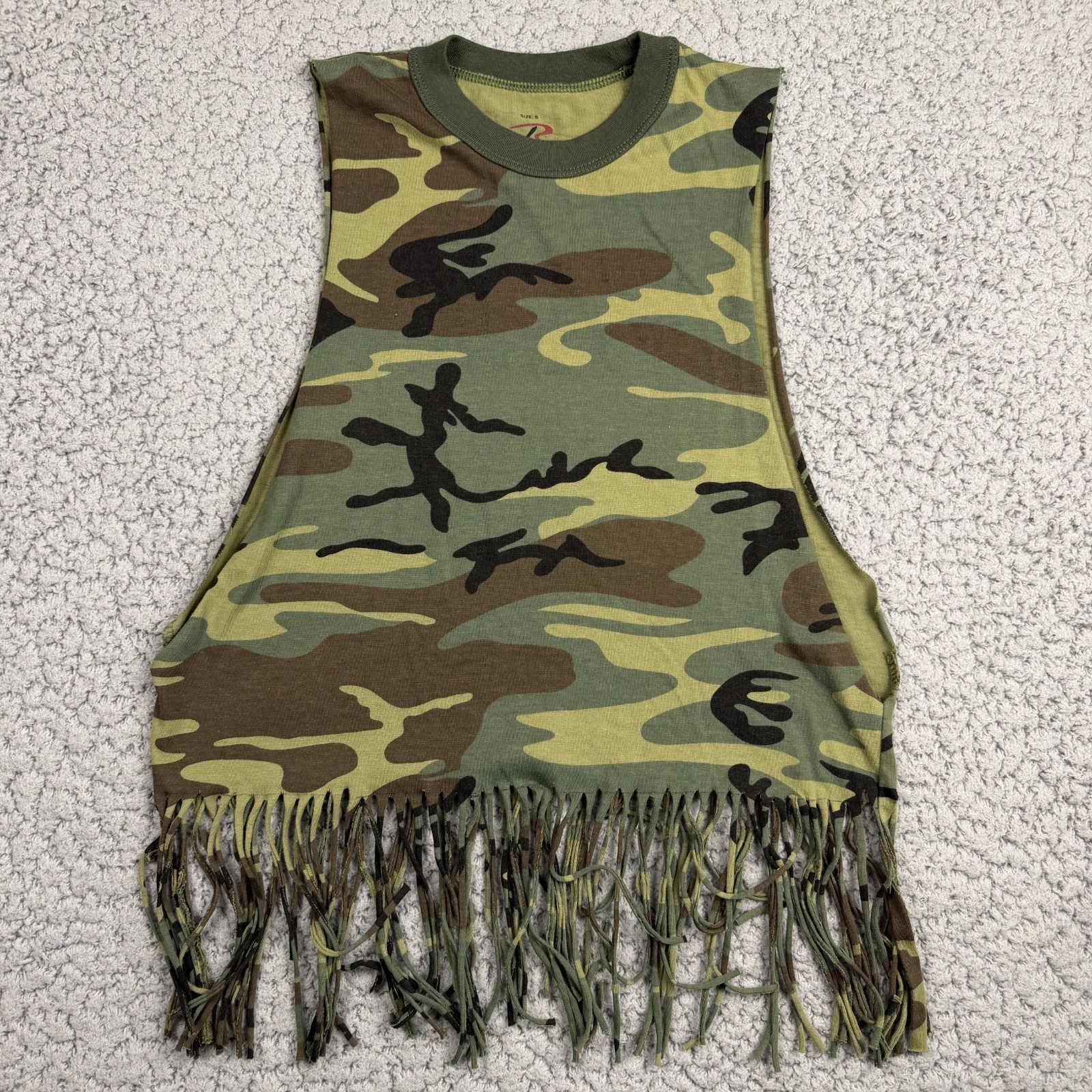 Rothco Camouflage Sleeveless Tank-Top Womens Tasseled Small Woodland Army