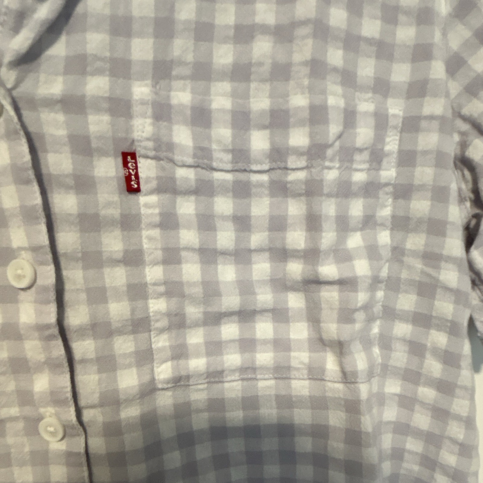 Levi’s Women’s Lilac/White Gingham Short Sleeve Button-Up Shirt M Cotton Pockets