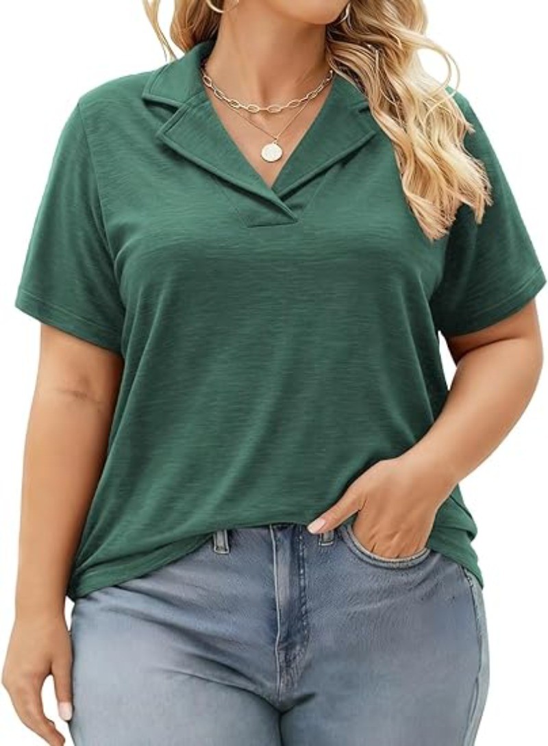 V-neck Casual Polo Minimalist Women’s Summer Short Sleeves Breathable Top XL-5XL