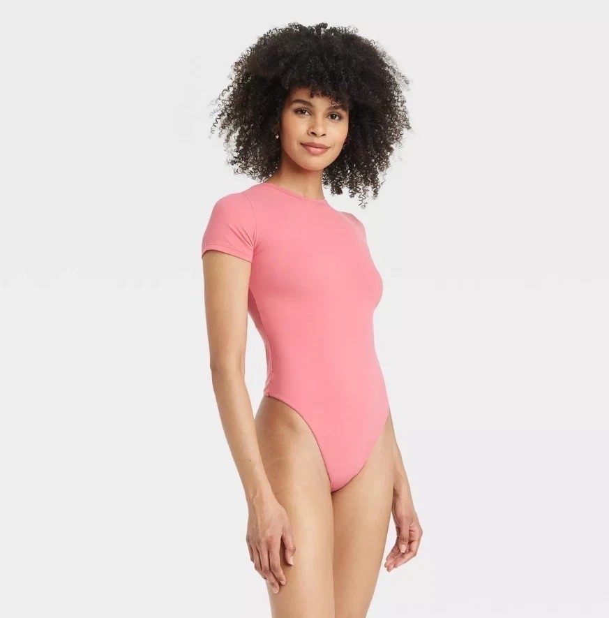 Auden Women’s Luxe Stretch Thong Bodysuit Coral Pink Size Large