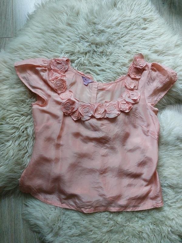 Women Monsoon shirt pink silk 40/L #NN6R