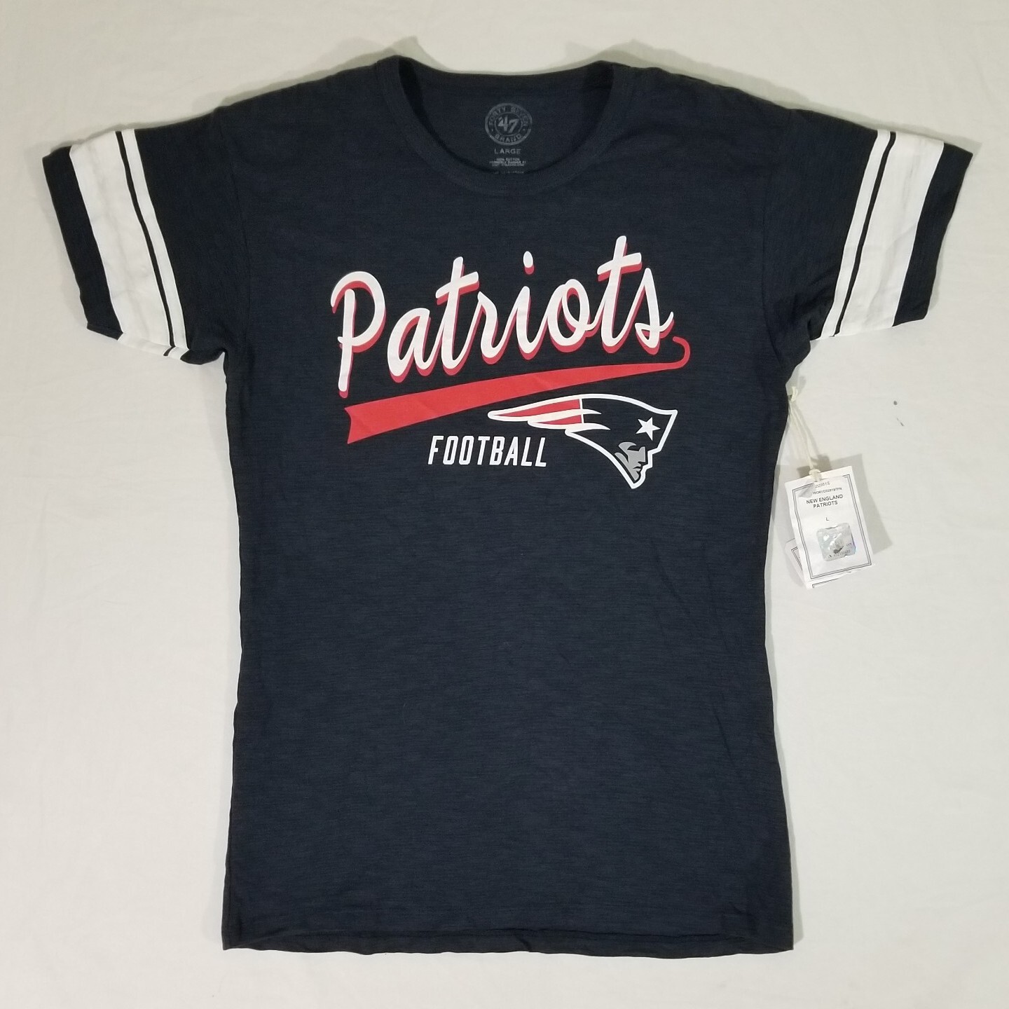 ’47 Brand NEW ENGLAND PATRIOTS Distressed NFL Navy Blue Women T-Shirt Size L NWT