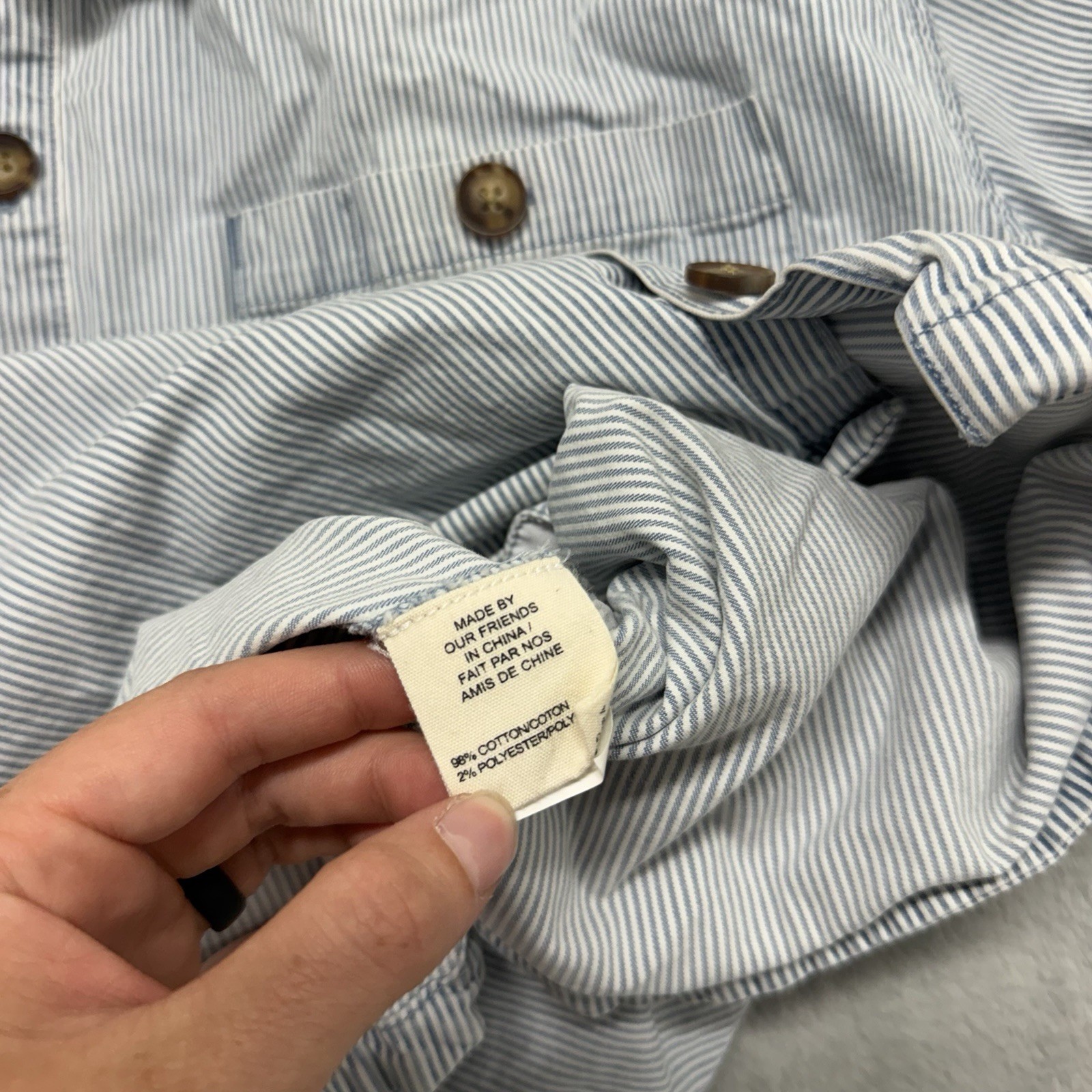 Dovetail Workwear Pin Striped Elbow Patch Button Up Shirt Shacket Womens XL