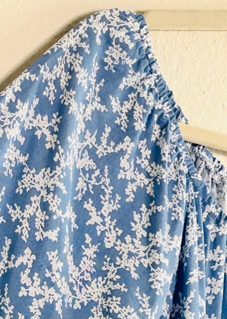 1X/2X/3X New Blue White Floral Prairie Print Babydoll Tunic Top Blouse Rayon 68$