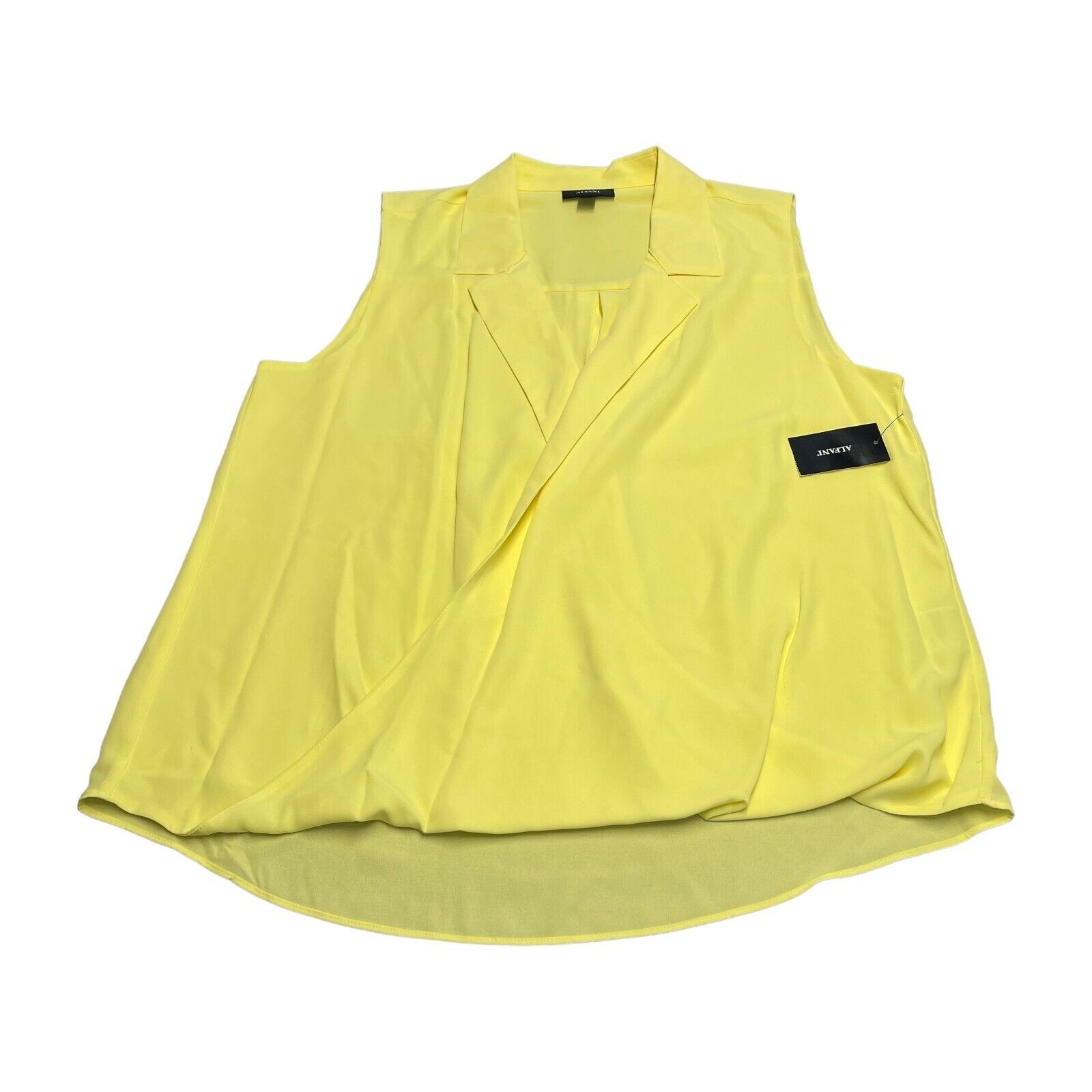 Alfani Blouse Top Women’s Large Yellow Daffodil Polyester Modern Fit Notch Lapel