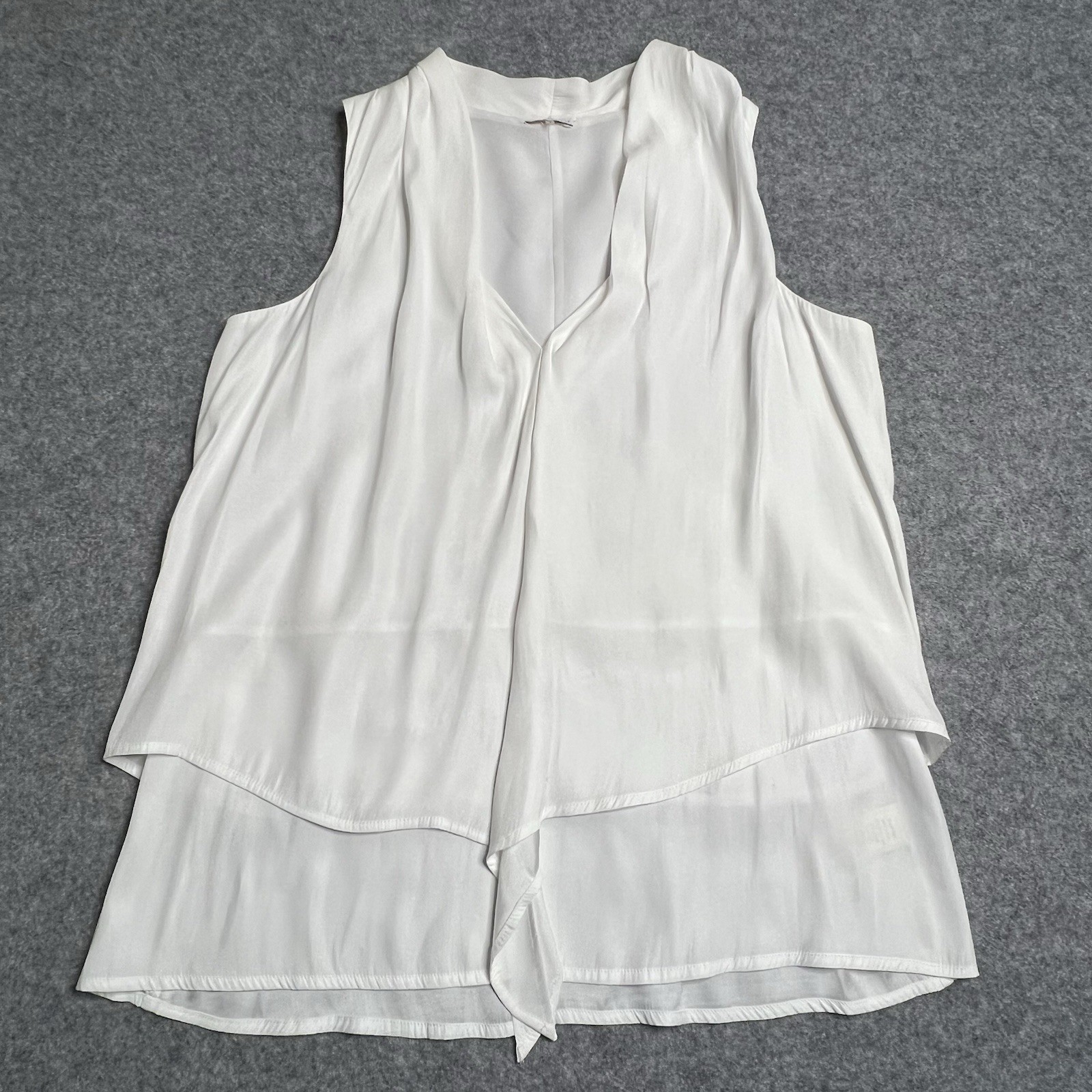 Ecru Womens V-Neck Layered Tiered Sleeveless Tie or Twist Blouse White Size S