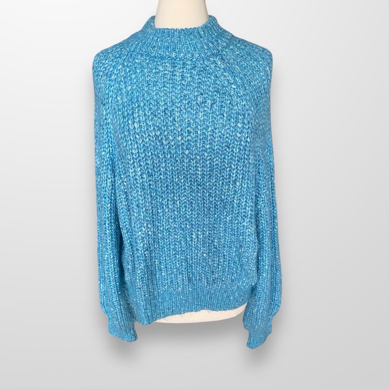 a.n.a. Womens Size XL Sweater Blue Pullover Chunky Soft Mock Neck Wool Poly