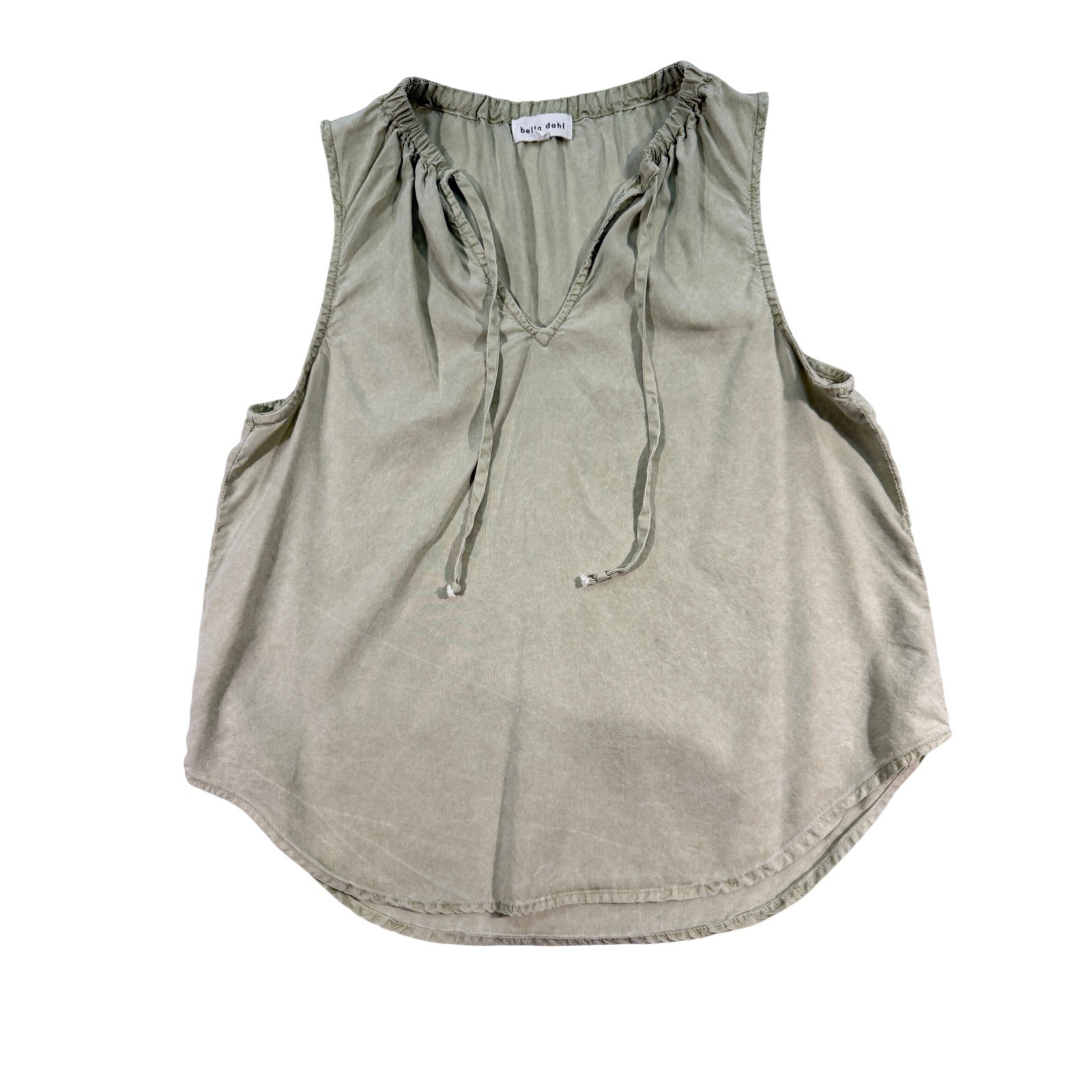 Bella Dahl 100% Tencel Lyocell Sleeveless Tie Neck Top Large Green