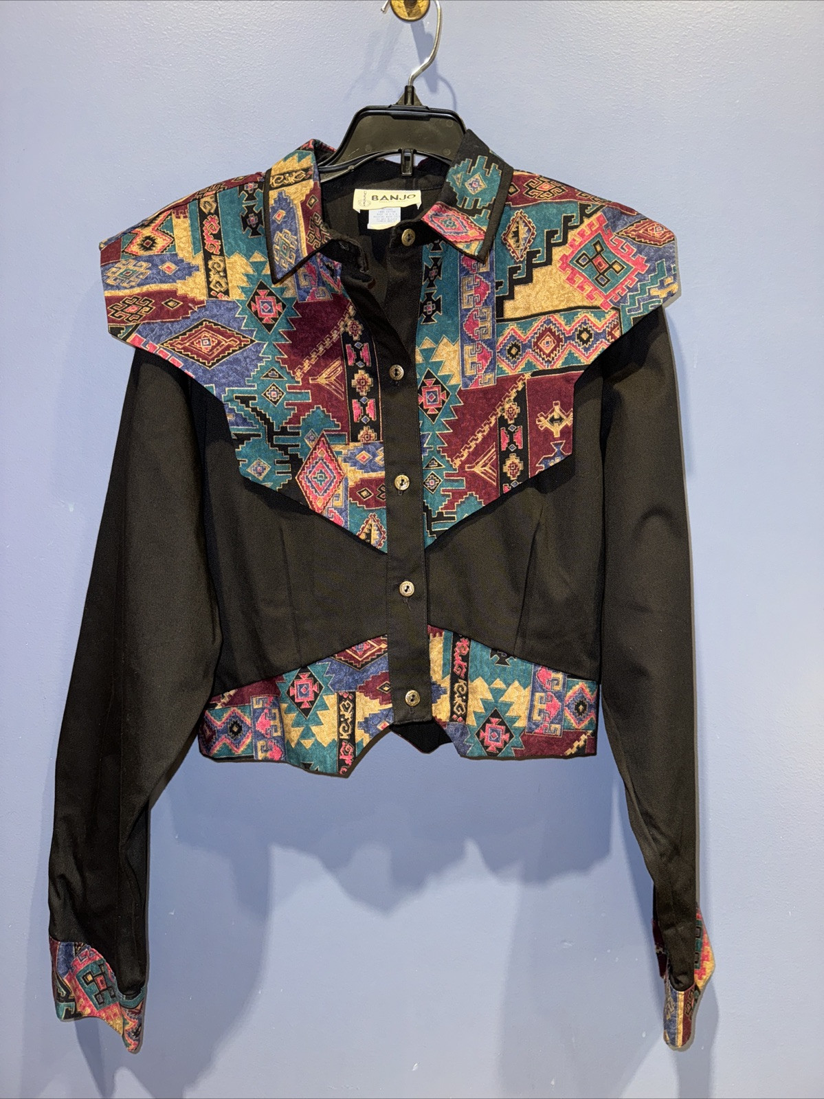 Large Bolero Banjo Dallas Texas Women’s Cropped Western Shirt Jacket Top Black