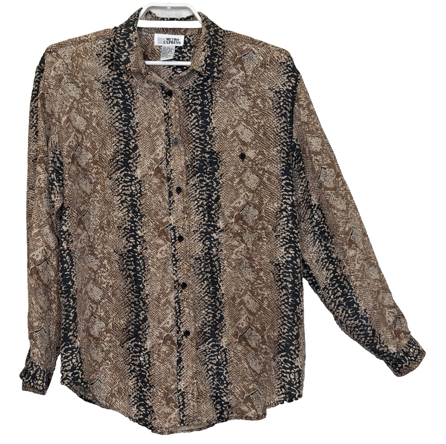 Metro Express Button Front Top Womens Medium Animal Print 100% Silk Vintage