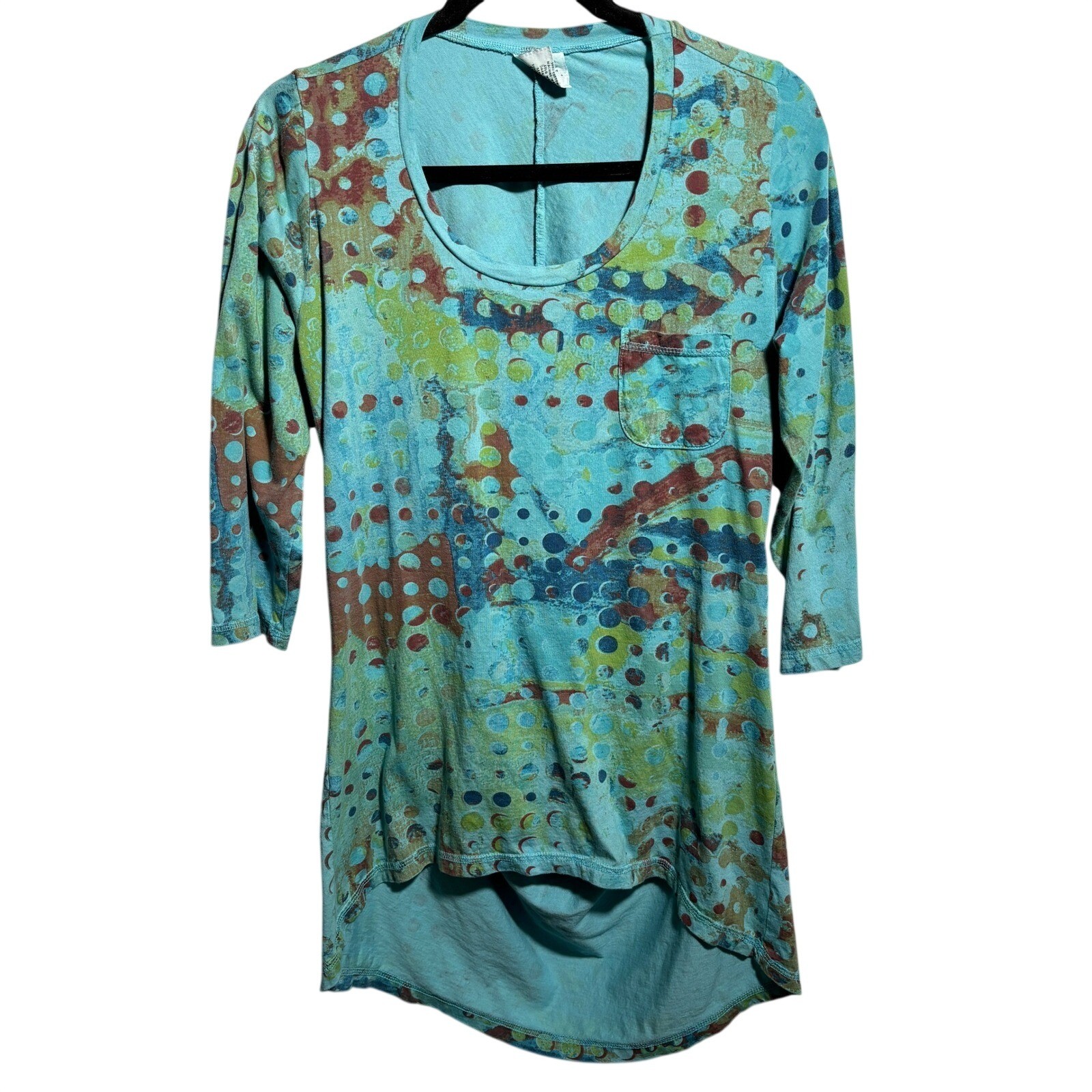 CMC Color Me Cotton Womens Blue Abstract Dot High Low Tunic Top Size M USA Soft