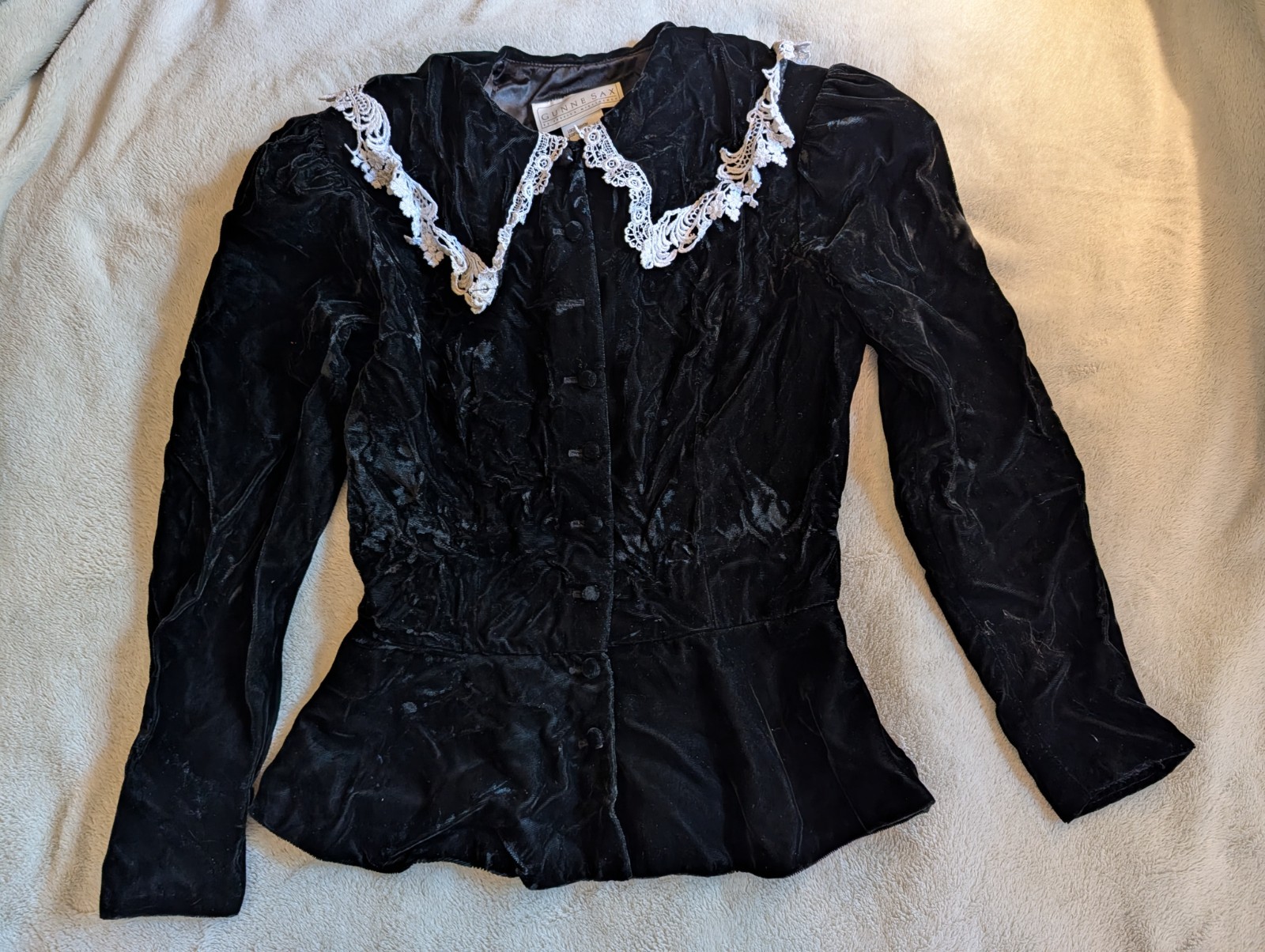 VELVET BLOUSE GUNNE SAX BY JESSICA MCCLINTOCK 9 Junior Lace Collar Black White
