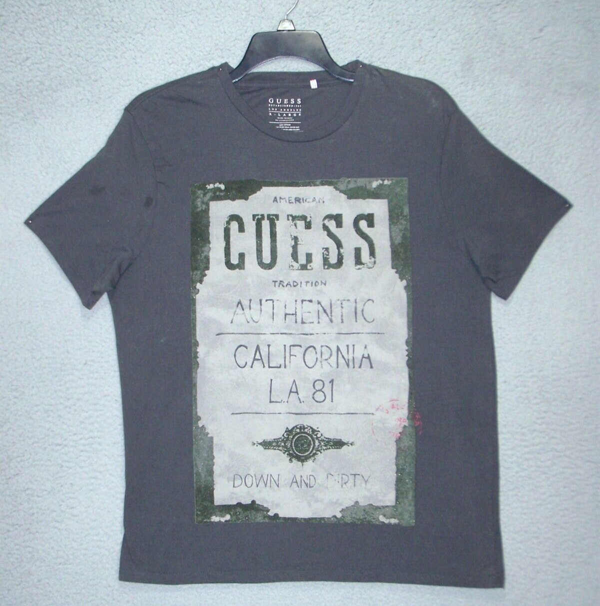 Guess Shirt Womens Extra Large Gray Slim Fit Gray Graphic Big Logo Cotton Ladies