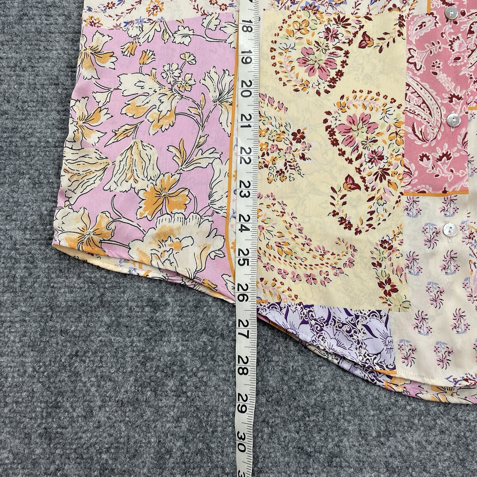 Zara Satin Paisley Patchwork Top Womens Medium Collared Oversized Button Front