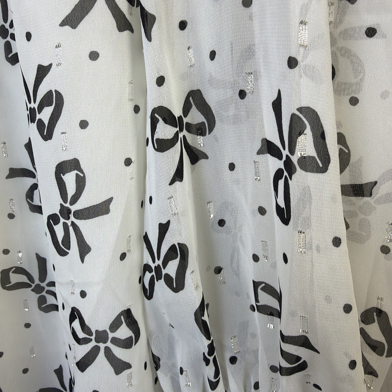 Talbots plus 2x Ivory Bow Ribbon Print Long Sleeve Top metallic silver victorian