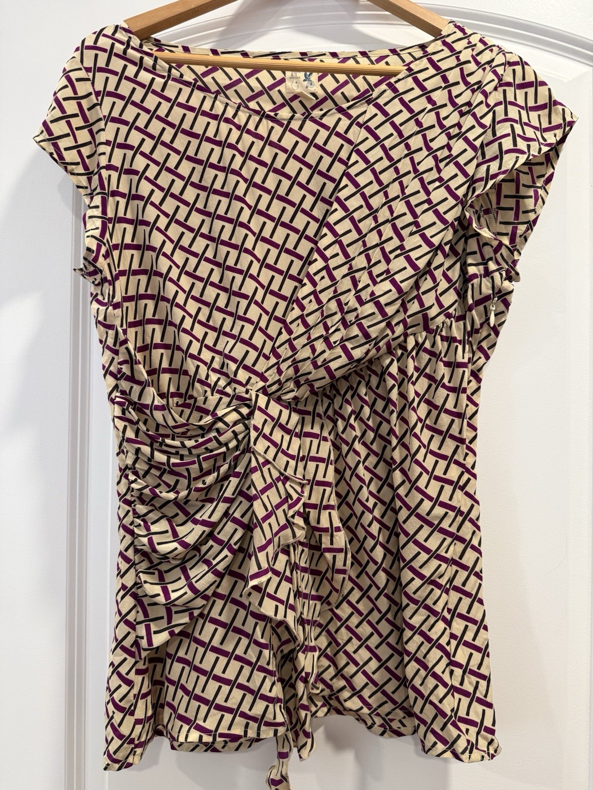 Vintage Anthropologie edmé & esyllte 100% Silk draped cap sleeve blouse 10